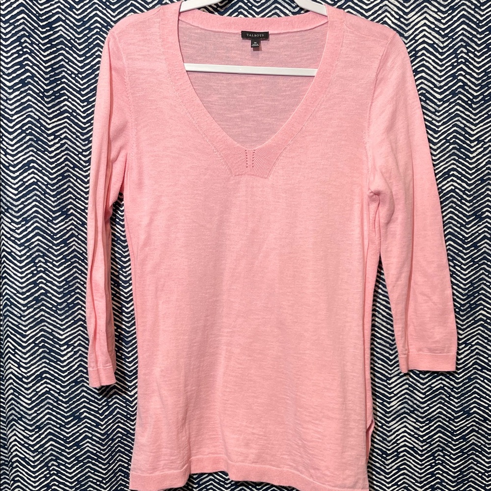 Talbots Light Pink V-Neck Long Sleeve Top 100% Cotton